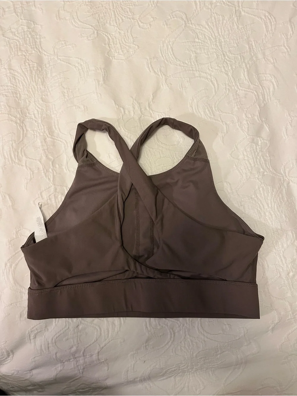 Fabletics Mauve-Brown High-Neck Crossback Sports Bra